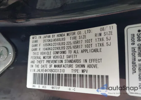 2011 Honda Cr-V Ex-L z USA, uszkodzony, nr VIN JHLRE4H76BC031310